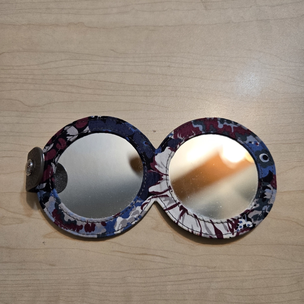 Vera Bradley Travel Mirror – Metallic Leather Compact with Floral Lining